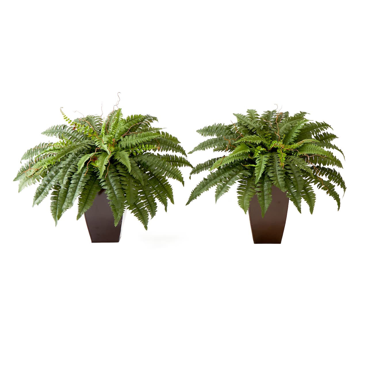23" Artificial Boston Fern Plant with Tapered Bronze Square Metal Planter